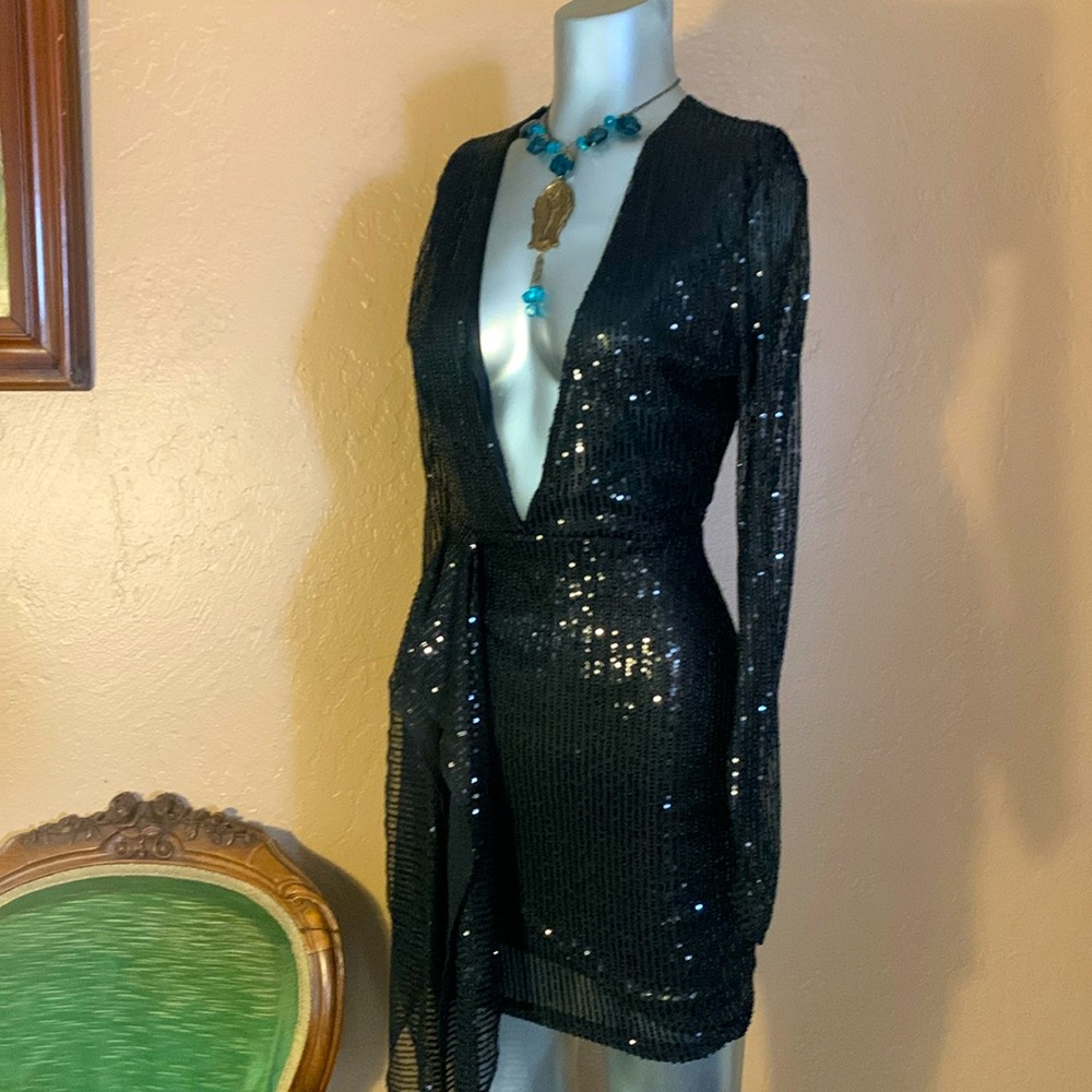 Van De Vort Black Sequin Mini Dress.  Sz S